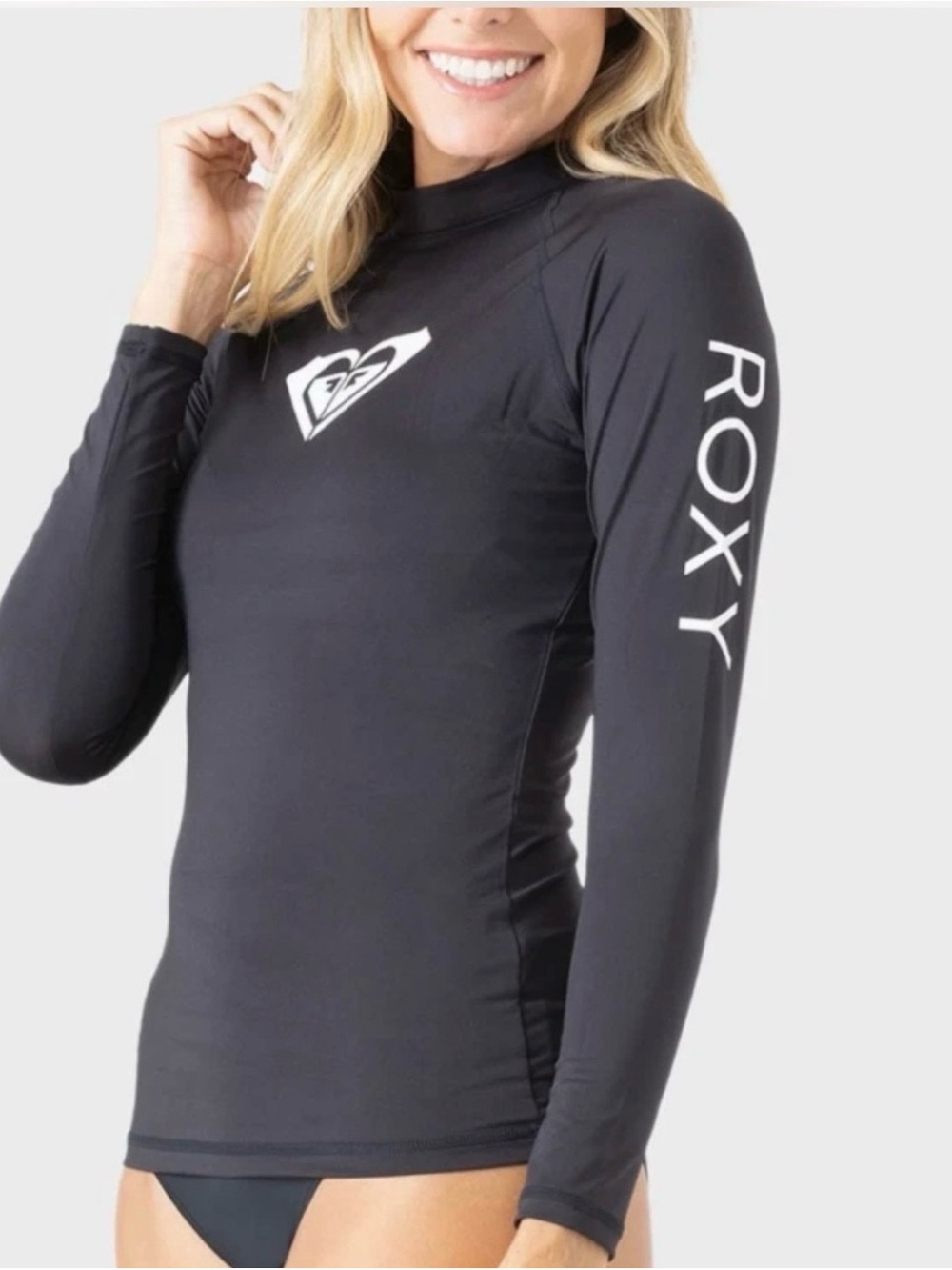 Roxy Black Long Sleeve Rash Guard with White Logo